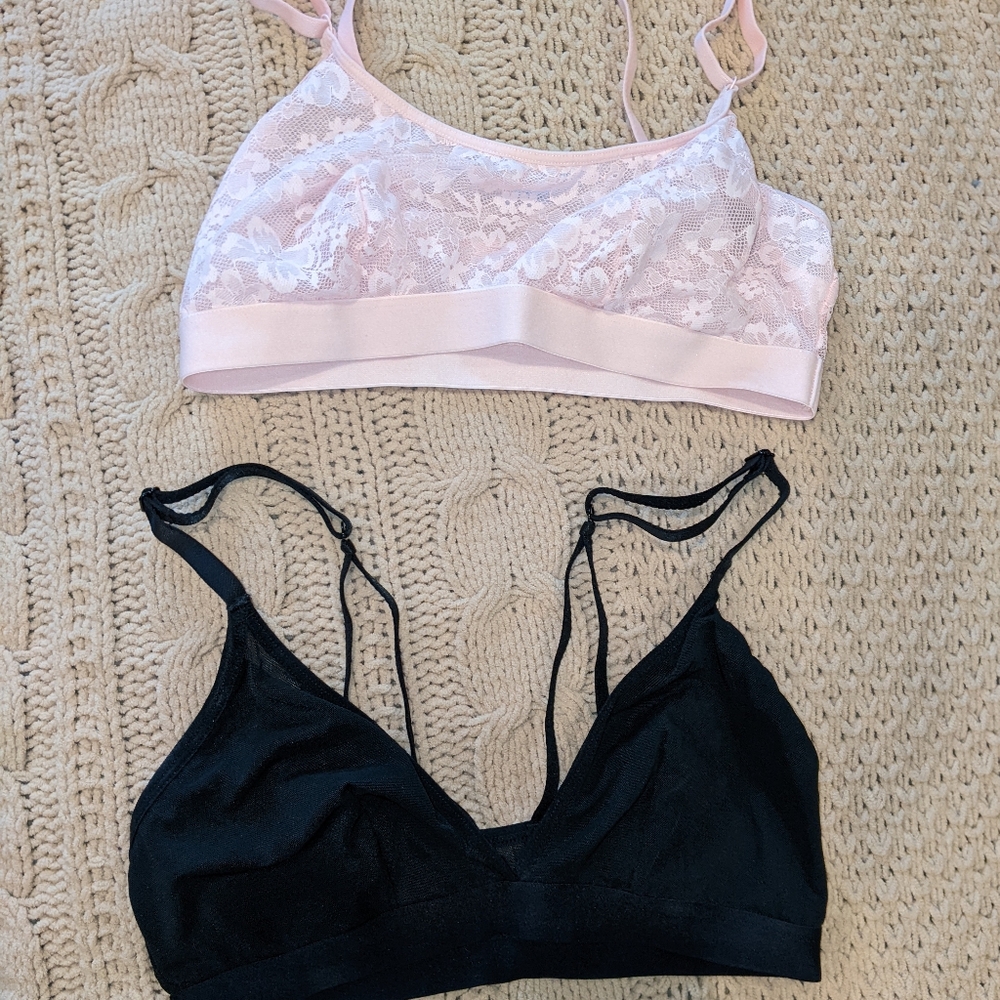 Two Auden Bralettes Pink & Black Small